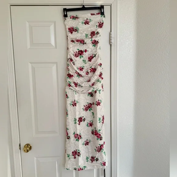 AFRM Marlo Crochet Lace Maxi Dress Pink And White Floral Size S - Picture 4 of 12